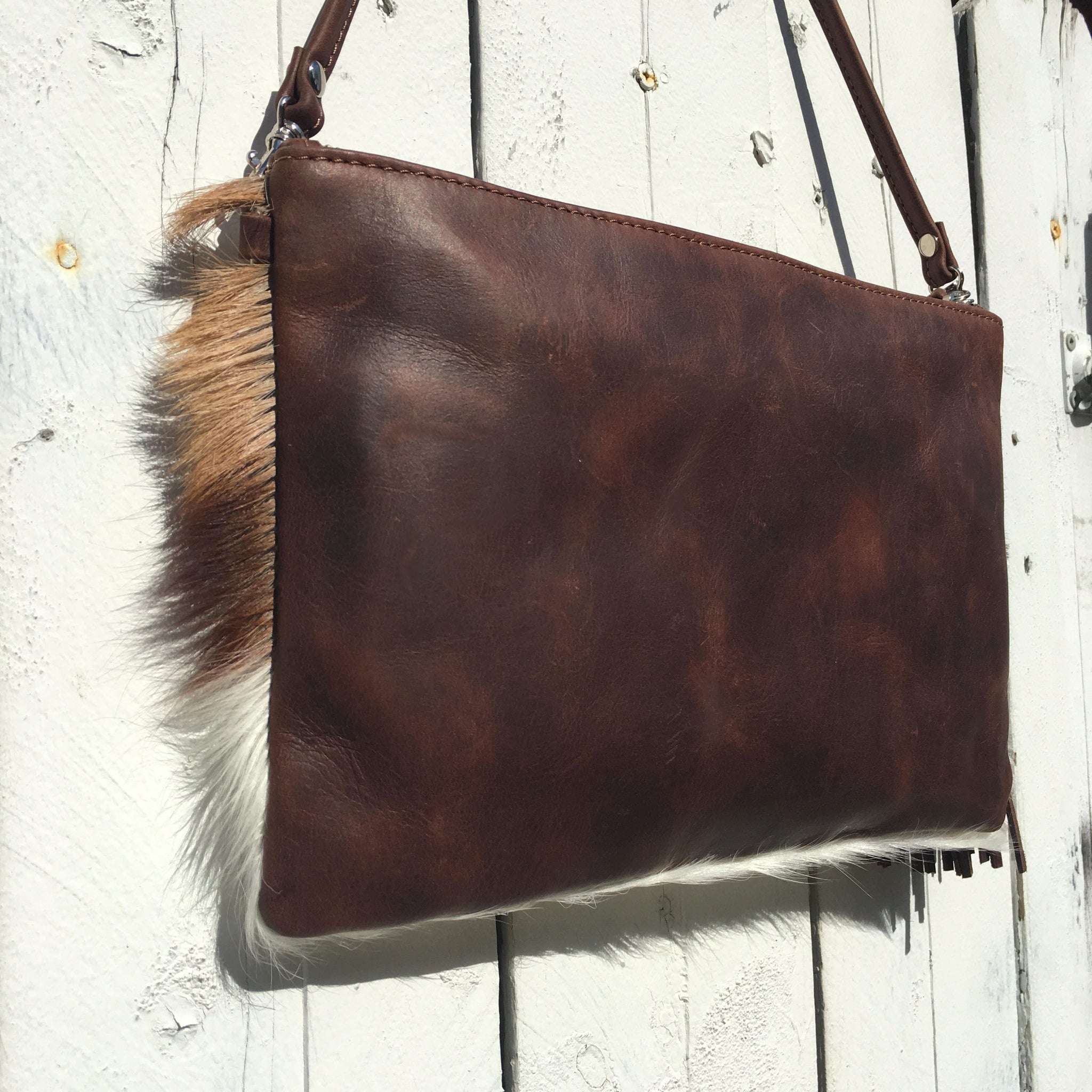 Three-Tone Clutch Springbok Antelope small African bag african handmade quality vegan leather fur