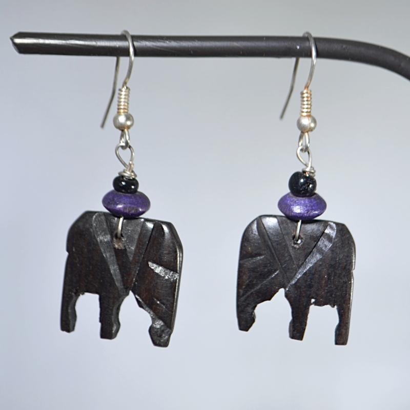 Elephant shaped wooden earrings