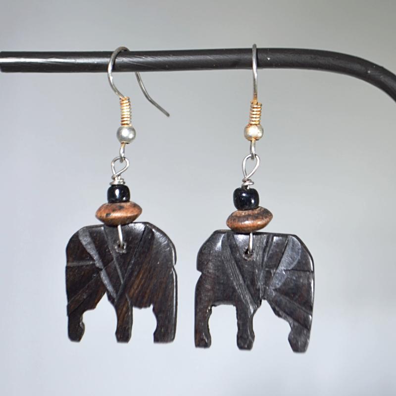 Elephant shaped wooden earrings