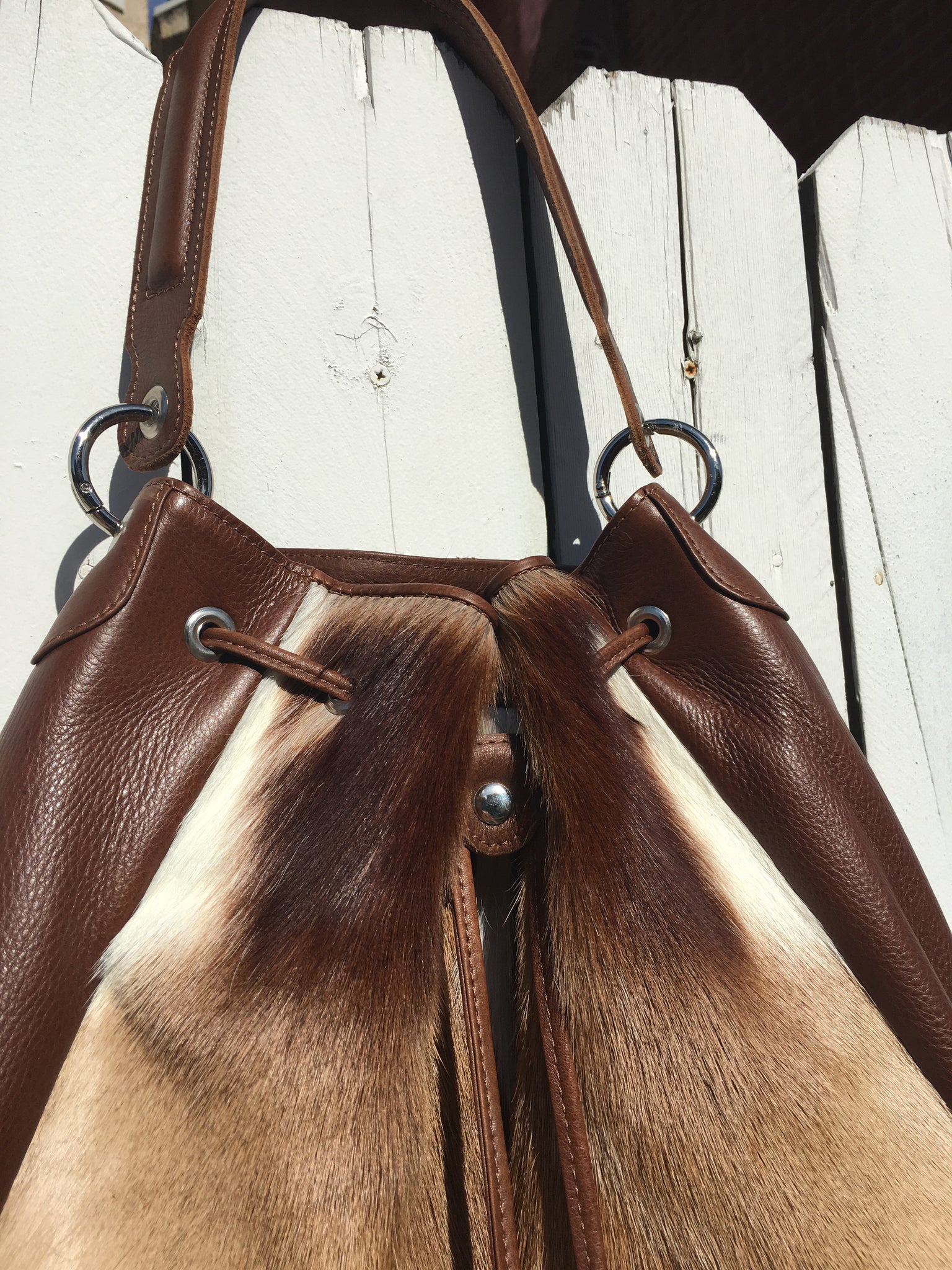 Springbok Antelope Traveler Bag light brown African bag furry bold vegan leather fur quality handmade handbags tote 