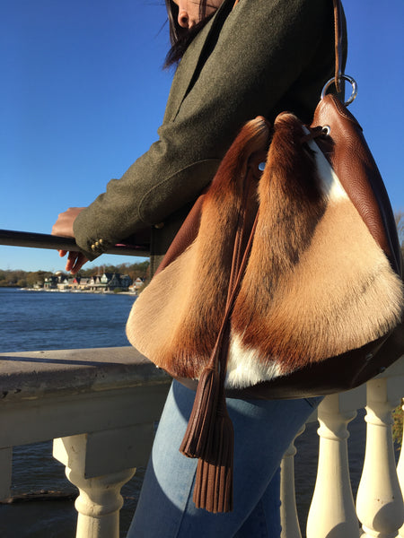 Springbok Antelope Traveler Bag light brown African bag furry bold vegan leather fur quality handmade handbags tote 
